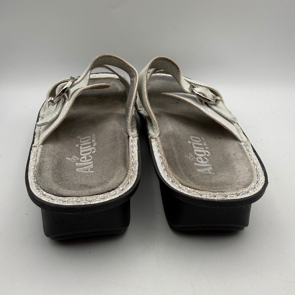 Alegria Sandals Womens 38 US 8-8.5 Silver Metallic Summer Nights Comfort - Picture 4 of 9